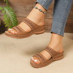 Women's Embroidered Platform Wedge Slippers