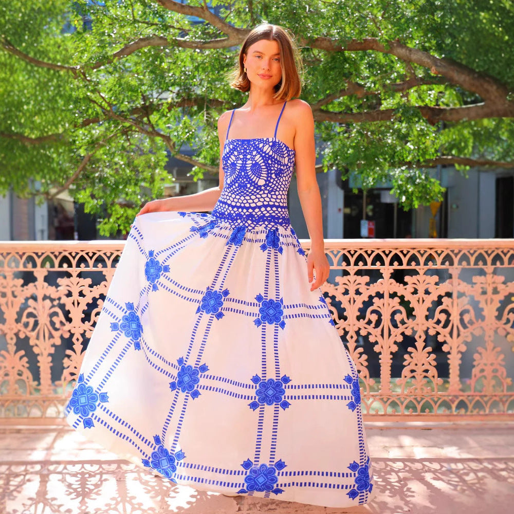Women's Printed Strap Lace Dress
