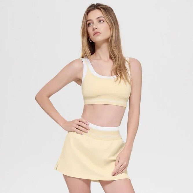 Women's Contrast-Trim Tennis Skirt And Sports Bra Set