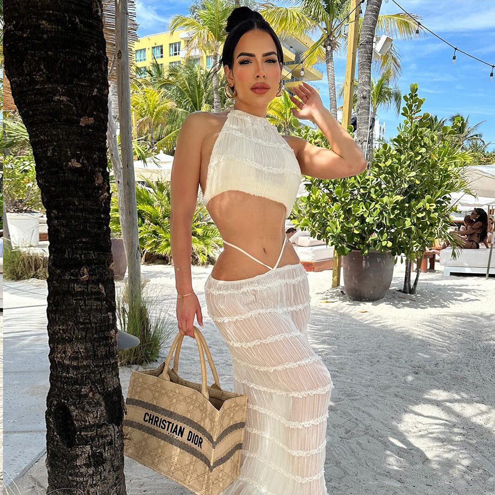 Women's Hollow Out Cutout Cropped Coordinated Two-Piece Set