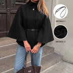 Black Stand-Up Collar Wool Cape Coat