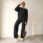 Autumn Winter Solid Color round Neck Long Sleeve Trousers Thick
