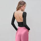 Women's T Shirt Backless Design Short Slim Fit Bottoming Top Women