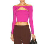 Women's Hollow Out Cutout Twisted Off Shoulder Multi Wear T-Shirt