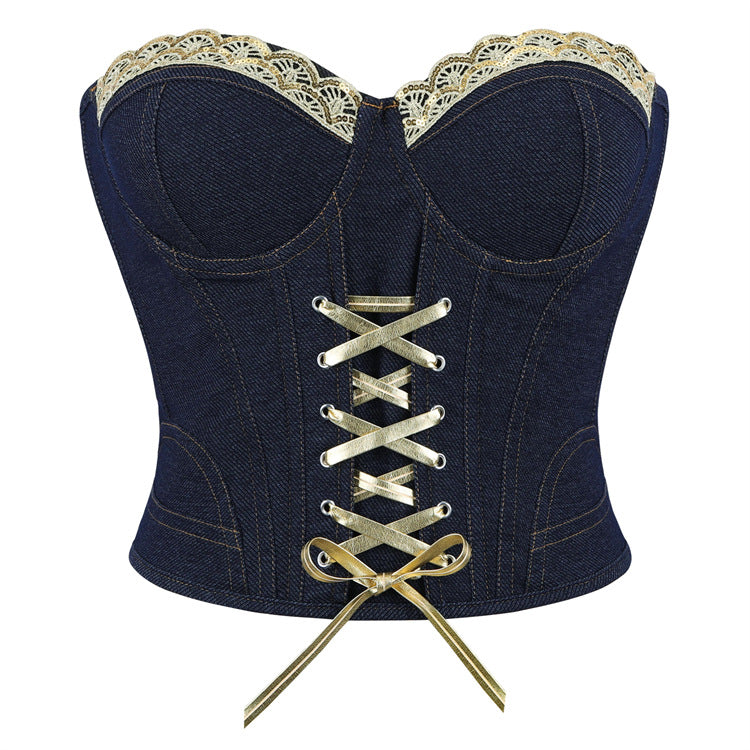 's Denim Black Blue With Steel Ring Cup Body Shaping Top Supply