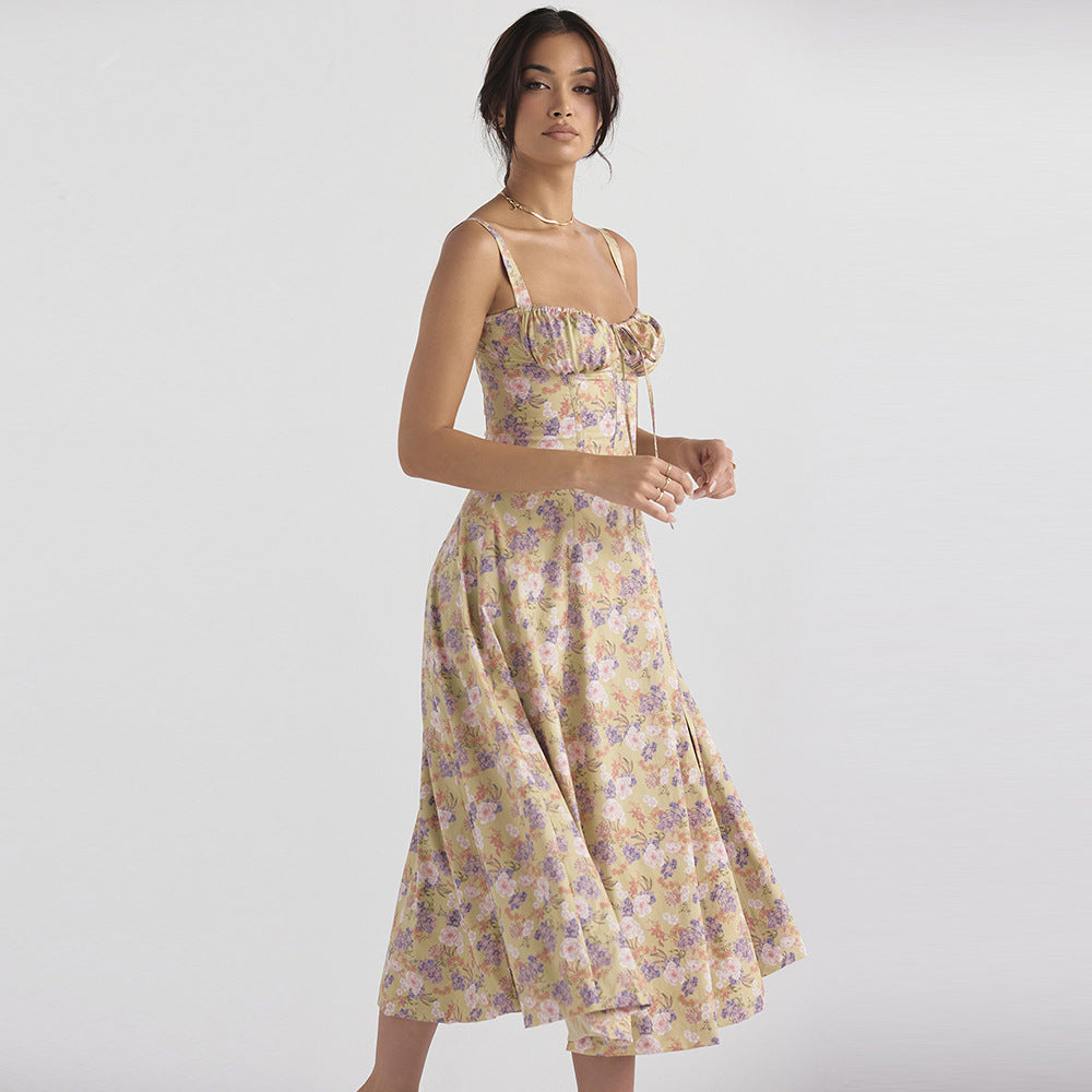 Women's Floral Spaghetti-Strap Tie Vacation Dress