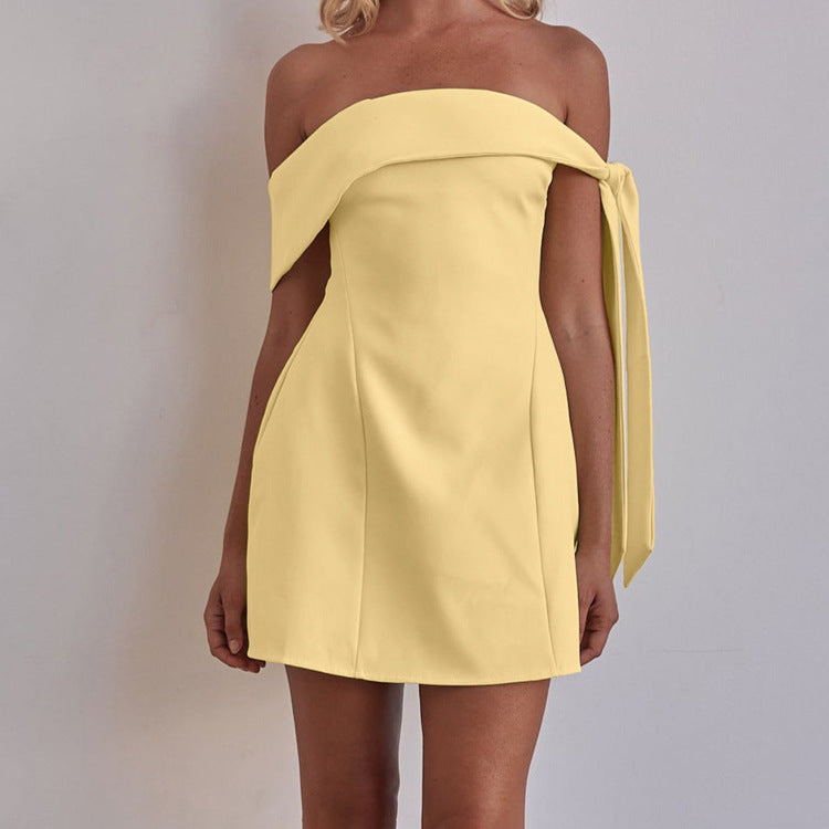 Women's Off Neck Bandeau One Shoulder Sexy Short Dress Women Clothing A Line Dress