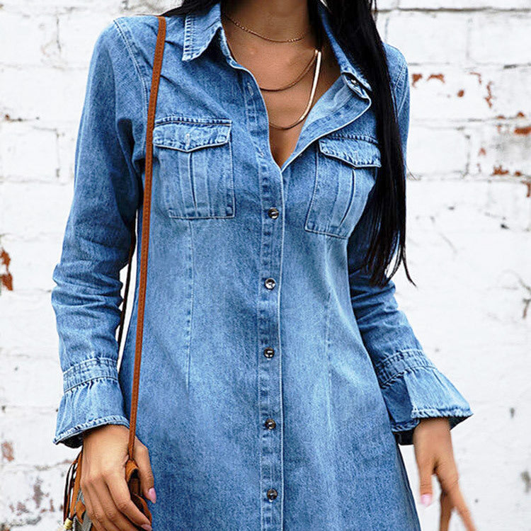 Slim Denim Long-Sleeve Dress