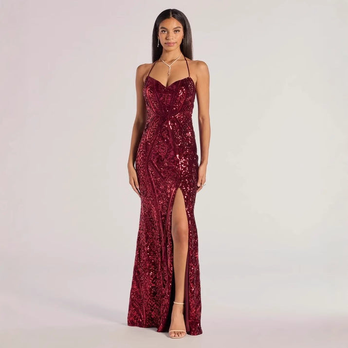 Women's Sequin Cami Slit Bodycon Maxi Dress