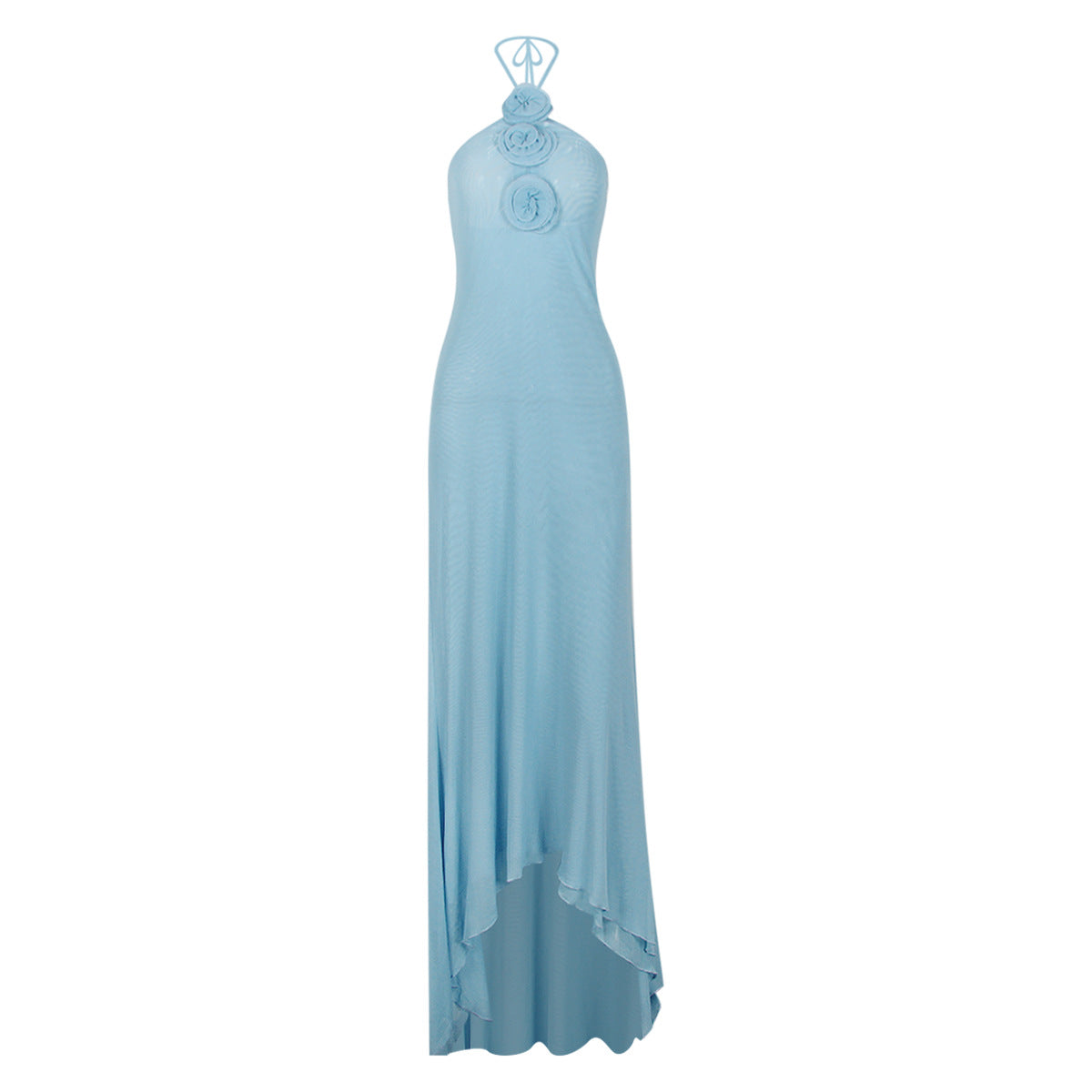 Women's Halter Mesh 3d Backless Tie Bodycon Maxi Dress