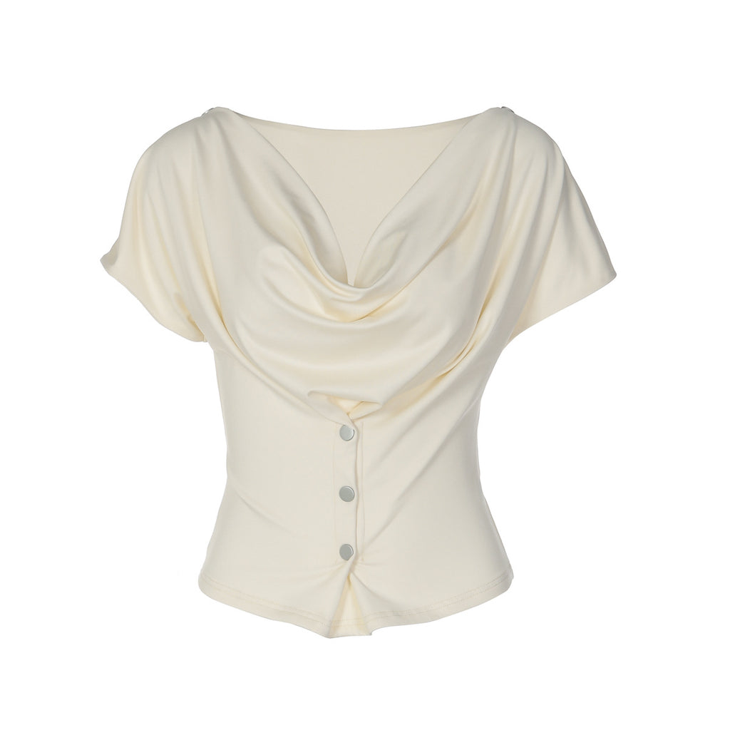 Women's Swing Collar Slim Fit Short Sleeve Top