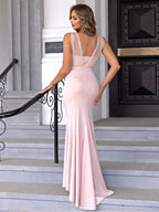 Women's V-Neck Mesh Fishtail Maxi Dress