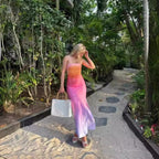 Dress Casual Gradient Print Strapless Waist