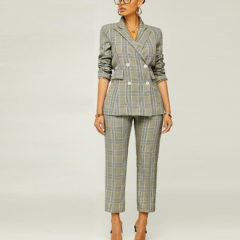 Spring Elegant Slim Plaid Business Suit