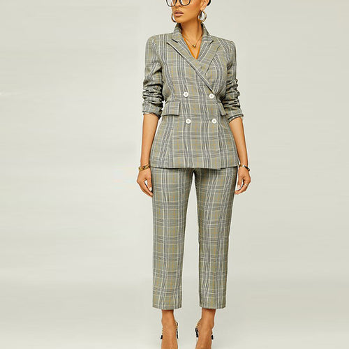 Women Clothing Spring Elegant Slim Plaid Business Suit
