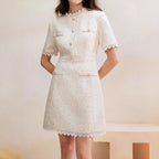Women's French S Home Classic Lotus Leaf Tweed Wooden Ear Dress