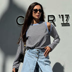 Striped Contrast Color Off-Shoulder Long Sleeve Casual Fall Top