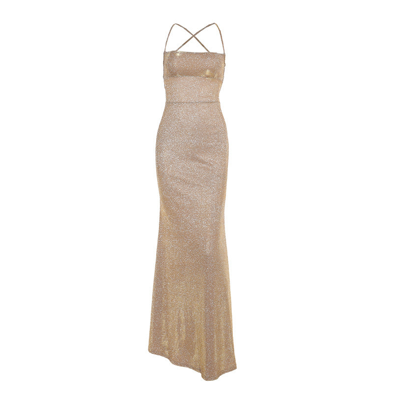 Halter Backless Lace-Up Bodycon Maxi Dress