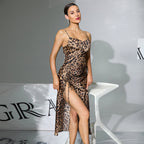Women's Leopard Print Satin-Feel Slip Nightdress