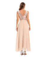 Women's Sequin Chiffon V-Neck Evening Maxi Dress