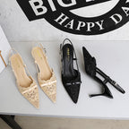 Women's Lace Mesh Bow Stiletto Heel Pumps