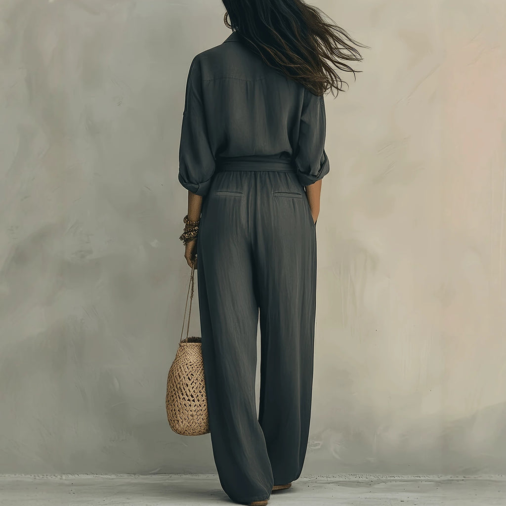 Women's Polo Shirt and Loose Trousers Two-Piece Set