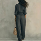 Women's Polo Shirt and Loose Trousers Two-Piece Set