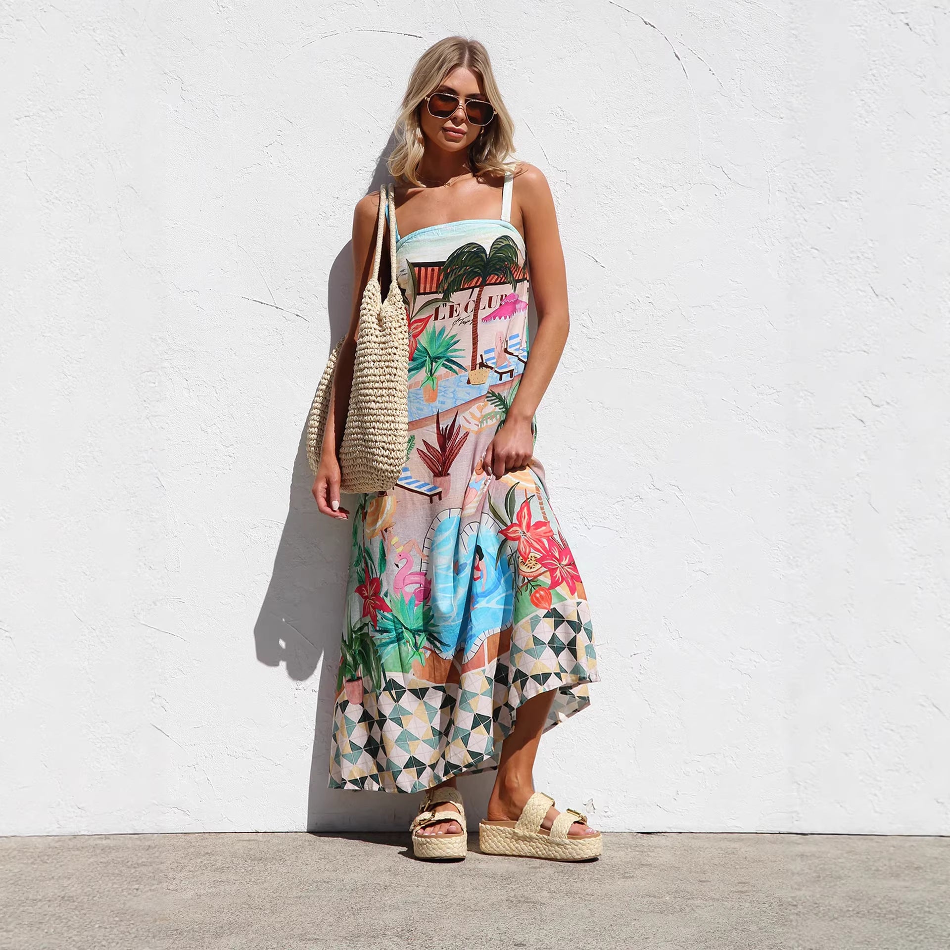 Women's Graffiti Print Swing Maxi Dress