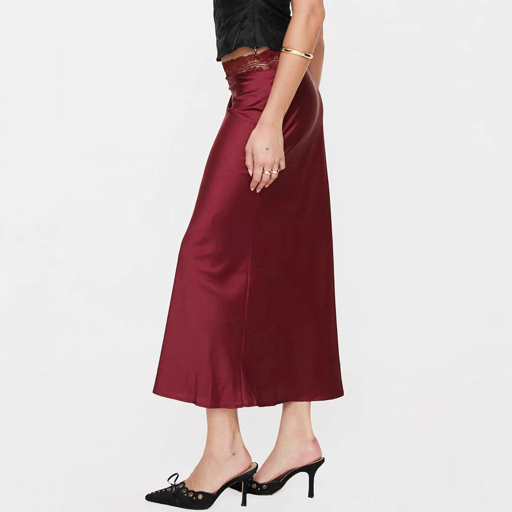 Women Clothing Lace Waist Satin Skirt Fashionable Sexy Elastic Sheath for Women