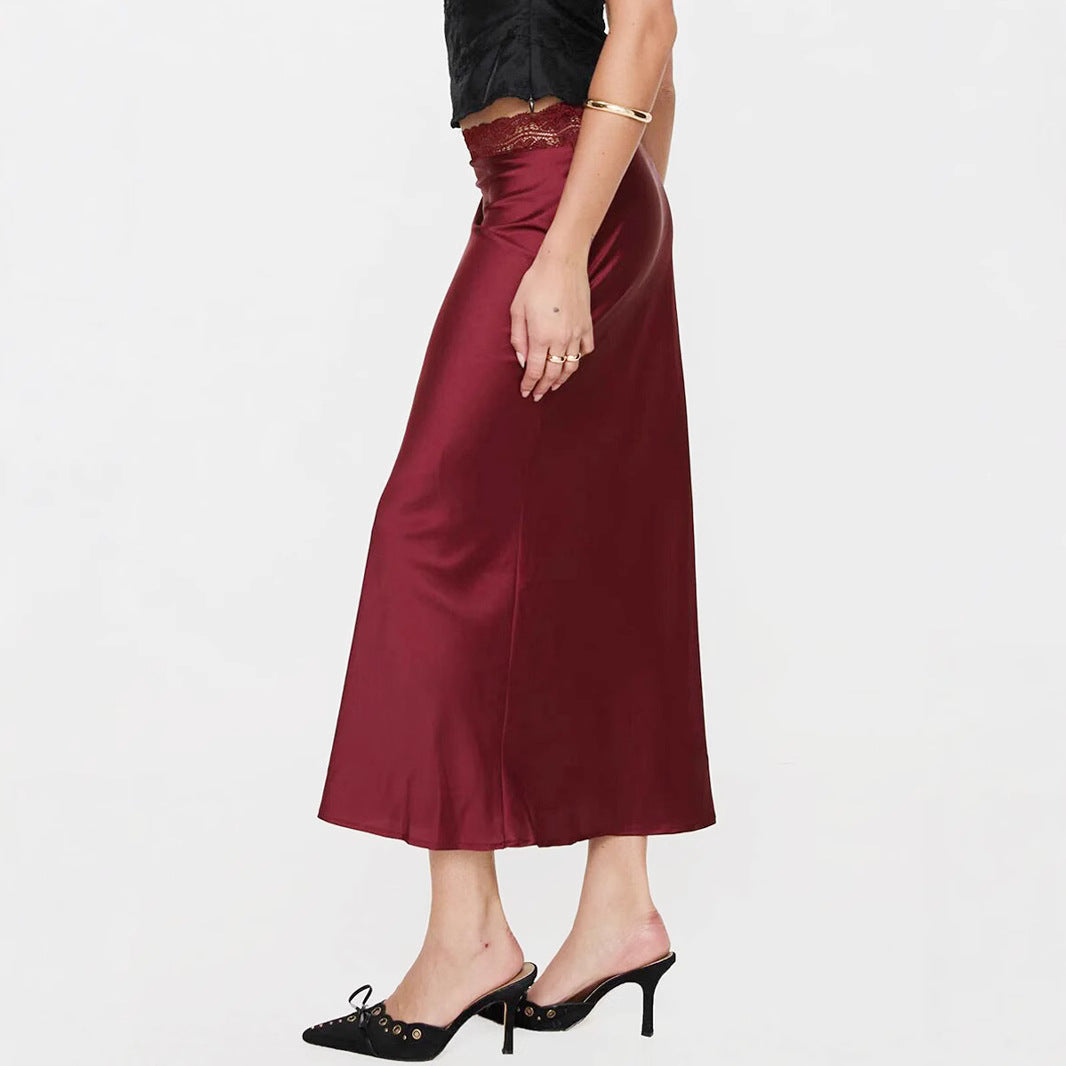 Women Clothing Lace Waist Satin Skirt Fashionable Sexy Elastic Sheath for Women
