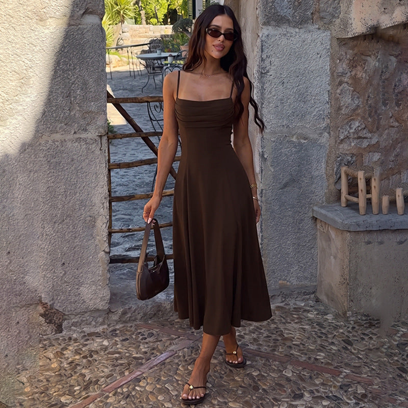 Women's Pleated Spaghetti Strap Swing Dress