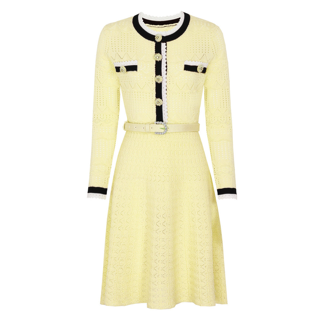 Women's Belted Cutout Long-Sleeve Knit Dress