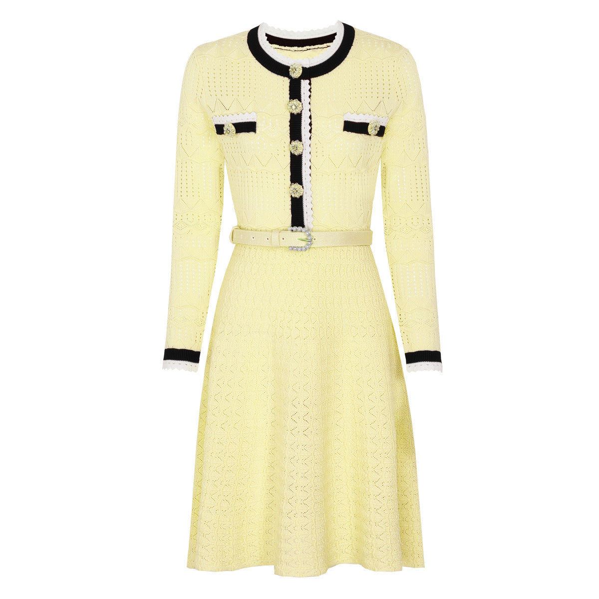 Women's Belted Cutout Long-Sleeve Knit Dress