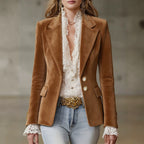 Women's Brown Suede Long-Sleeve Blazer