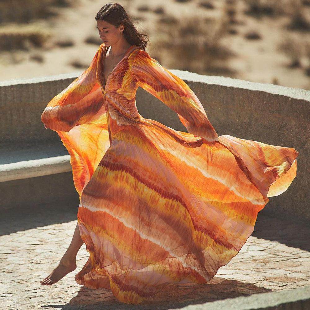 Neck Long One-piece Swimwear
