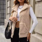 Diamond Lattice Plush Cardigan Vest
