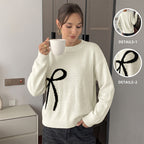 Korean Gentle Asymmetric Bow Brocade Sweater Women