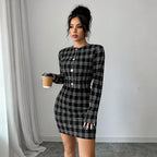 Black White Lattice Pattern Waist Slimming Socialite Sexy