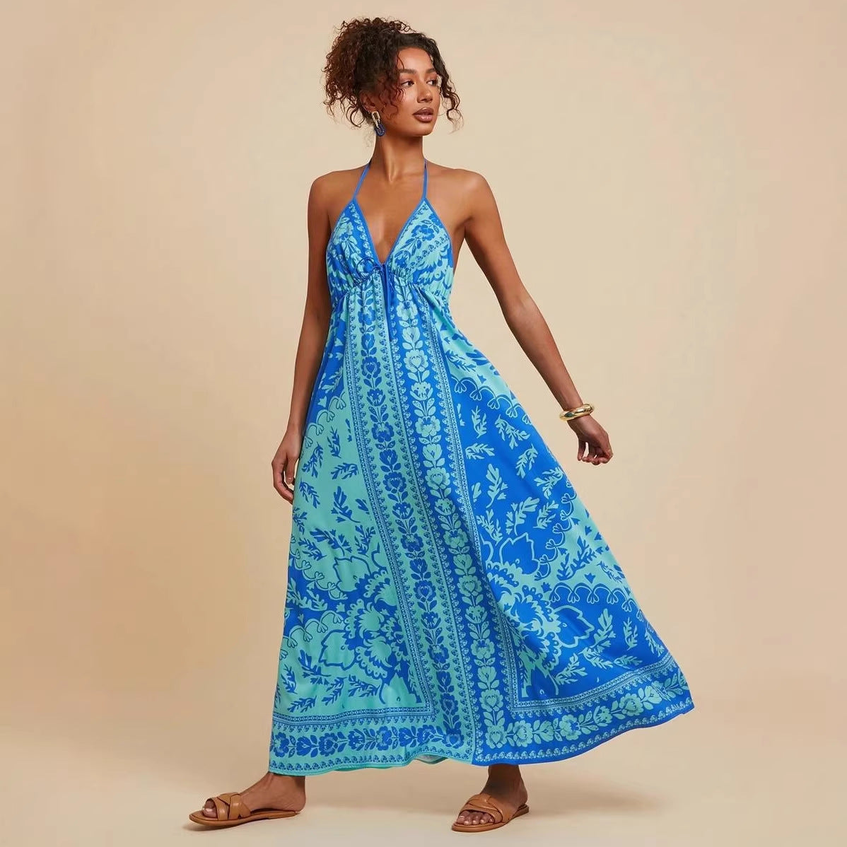 Women's Backless Floral Dress