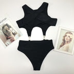 Cutout Solid One-piece Swimwear