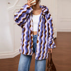 Women's Autumn Winter Women Clothing Plush Jacket Faux Fur Printed Rabbit Fur Warm Coat Overcoat