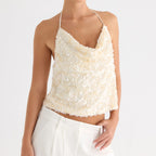 Summer Sexy Sequin Sling Spaghetti Strap Halter Lace up SL