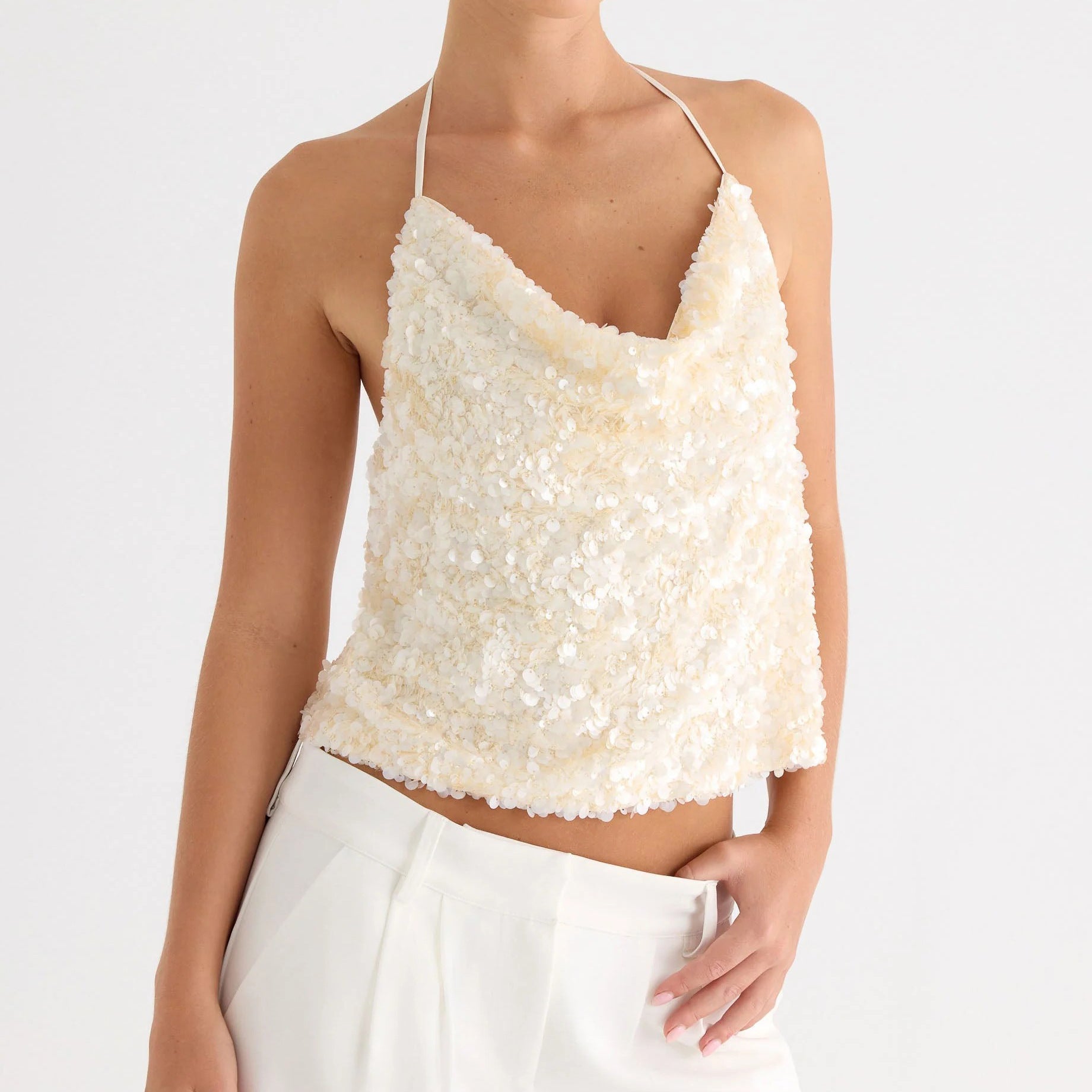 Summer Sexy Sequin Sling Spaghetti Strap Halter Lace up SL