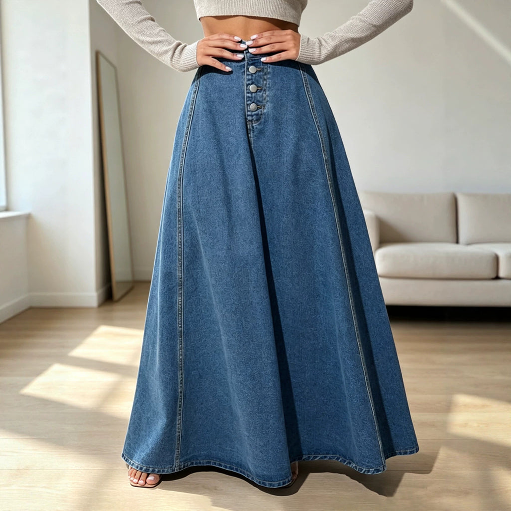 Women's Ladies Oversized Skirt A Line Umbrella-Type Super Long Mop Denim Skirt