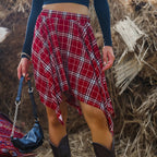 Women's Plaid Asymmetric High-Waist Midi Skirt