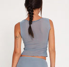 's Arrival Slim Sleeveless Faux Two Piece Tether Short Mesh Top