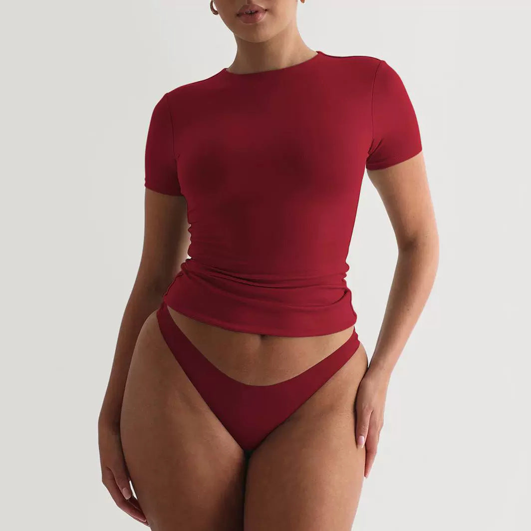 Women's High Grade Simple Short Sleeved T Shirt Y2g Slim Fit Sexy Top