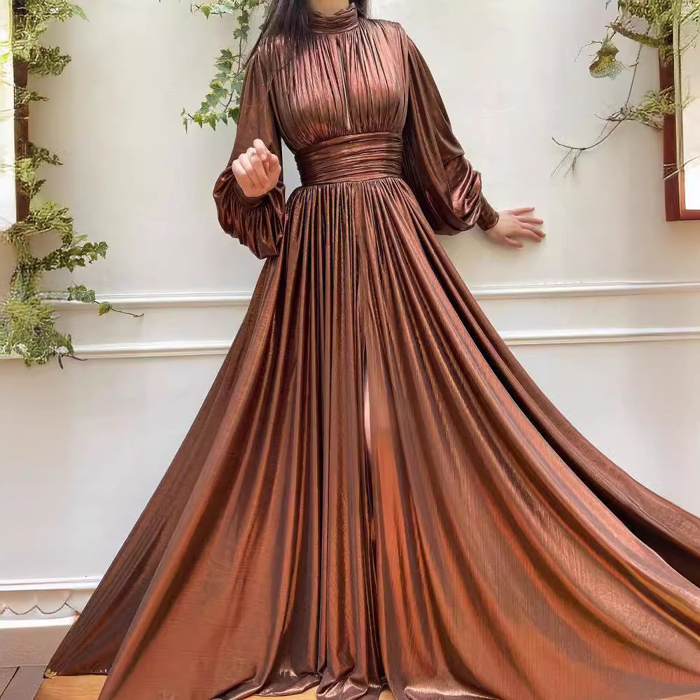 Women's Avocado Green Halter A-Line Maxi Dress