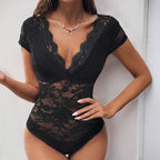 Women’s Black Lace V Neck Jumpsuit
