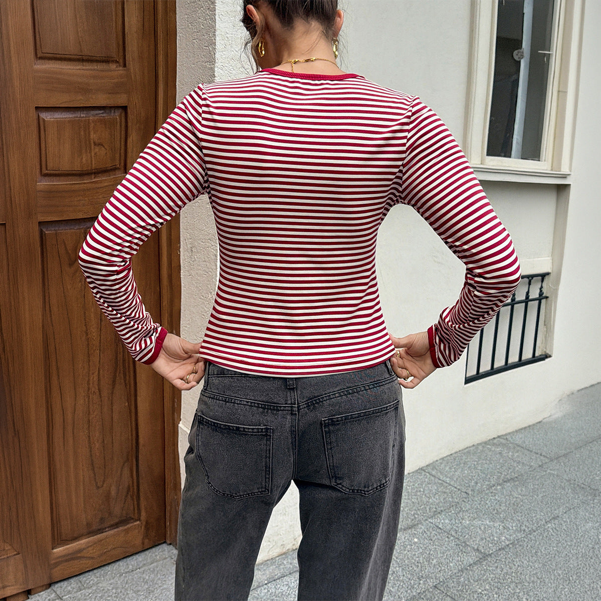 Women's French Retro Striped Contrast-Color Top